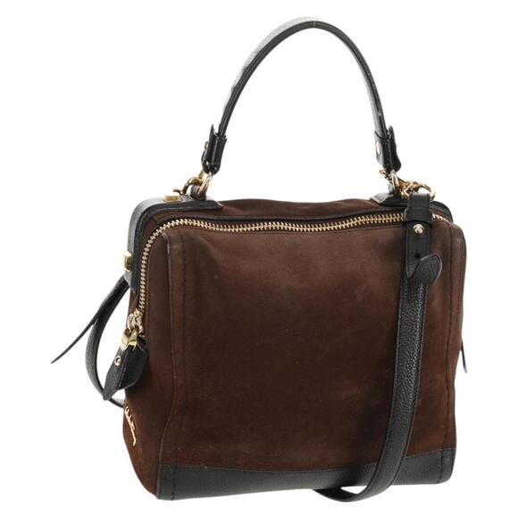 Salvatore Ferragamo Handbags - Salvatore Ferragamo Hand Bag Suede Leather 2way Brown Gold Auth gh1486